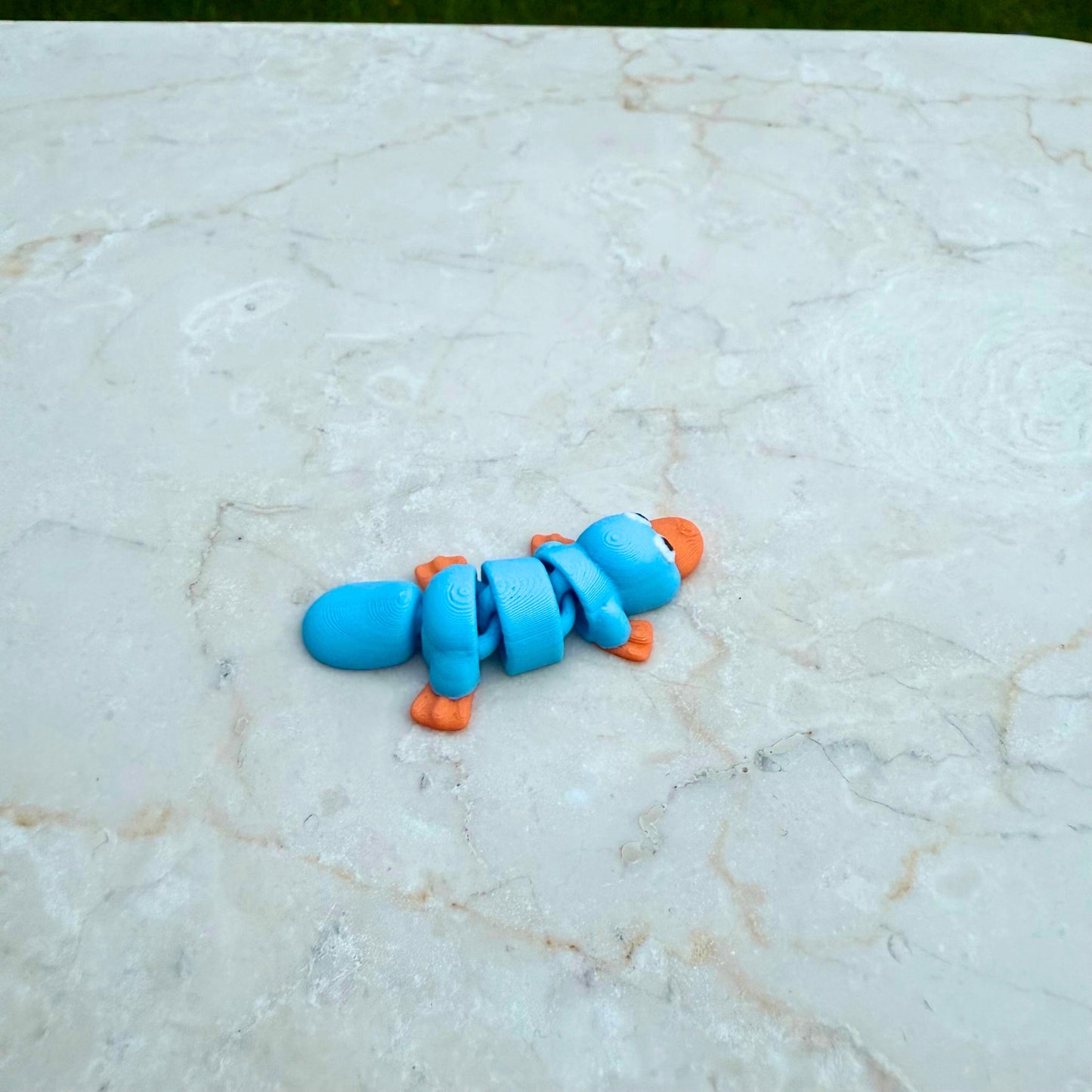 Flexibel model van een 3D geprint vogelbekdier, speelgoed met beweegbare delen voor kinderen.