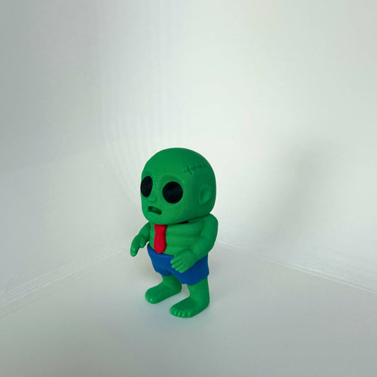 Milieuvriendelijk zombie speelgoedfiguur met grappig ontwerp – schuine aanzicht