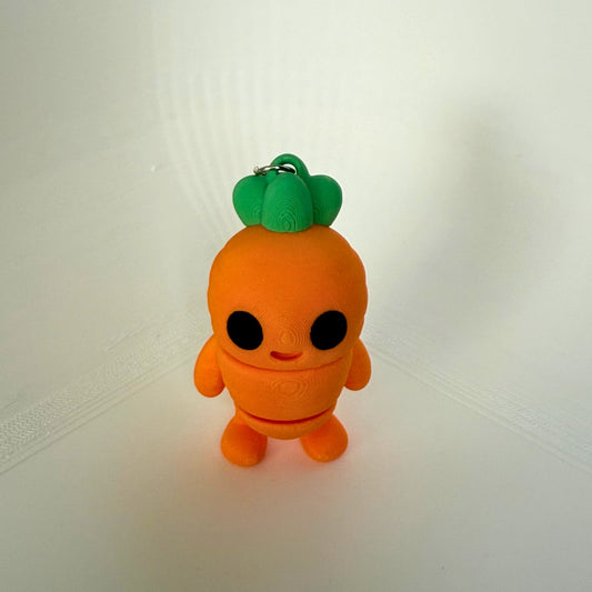 Oranje wortel figuurtje met sleutelring – 3D-geprint speelgoed van PLA met beweegbare onderdelen