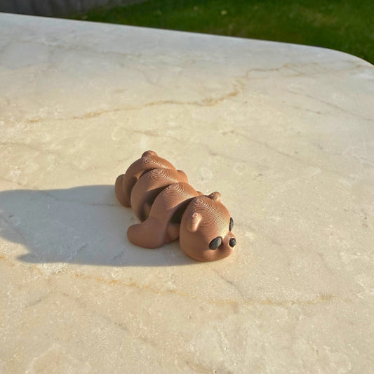 Bruin 3D geprint flexibel beer speelgoed, met beweegbare poten en kop, duurzaam PLA.