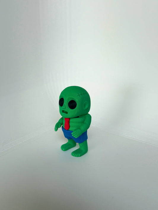 Milieuvriendelijk zombie speelgoedfiguur met grappig ontwerp – schuine aanzicht